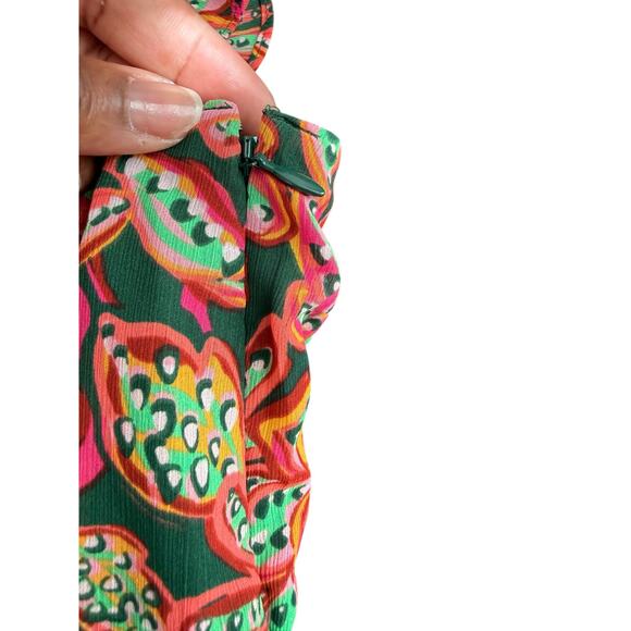 J.Crew Dress Prink Green Dainty V-Neck Ruffle Broomstick Short Sleeve Size 0 - Picture 9 of 14